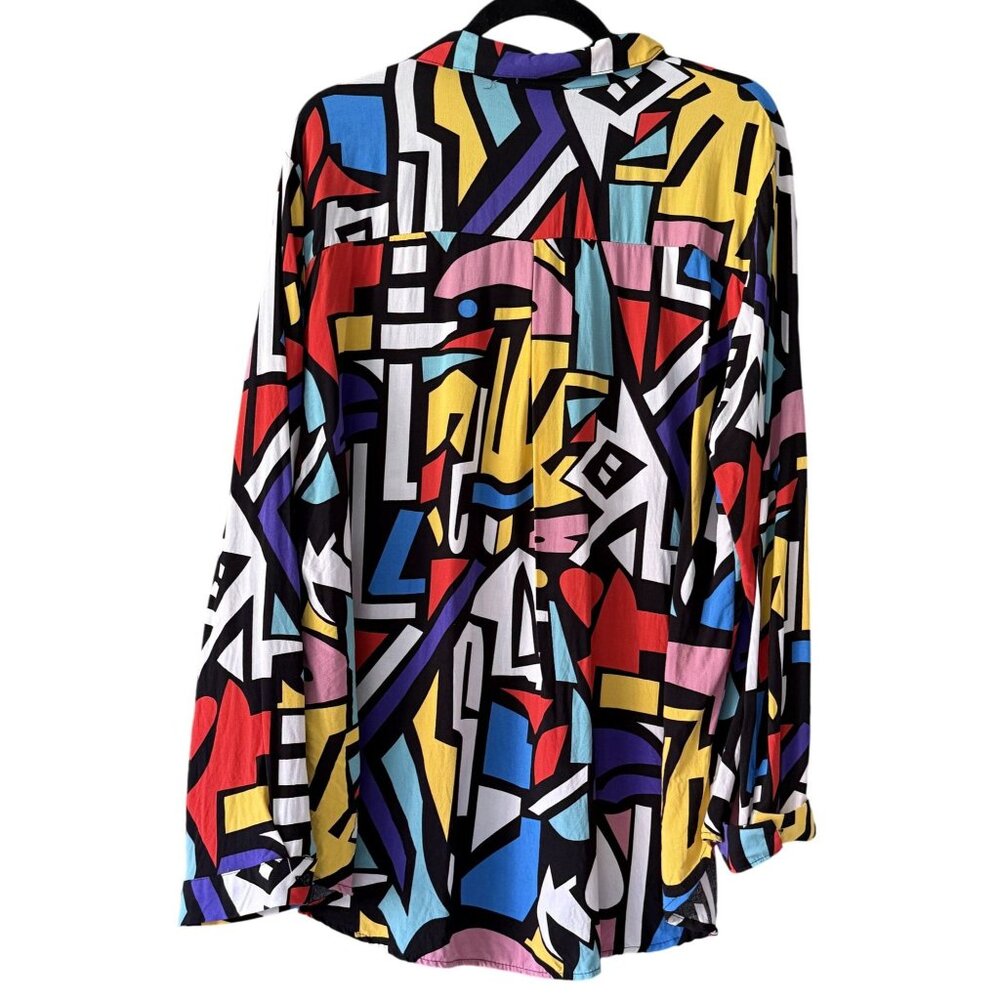Big Dart Pop Art Print Womens 90s Vintage Button-Up Blouse UK 22 US 18/20 - Picture 4 of 6